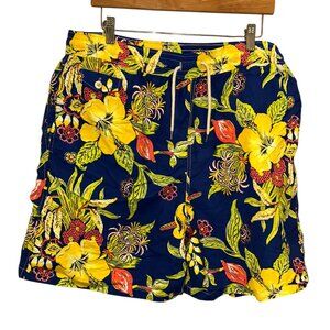 Polo Ralph Lauren bright yellow blue tropical plumeria flowers swimming trunksXL
